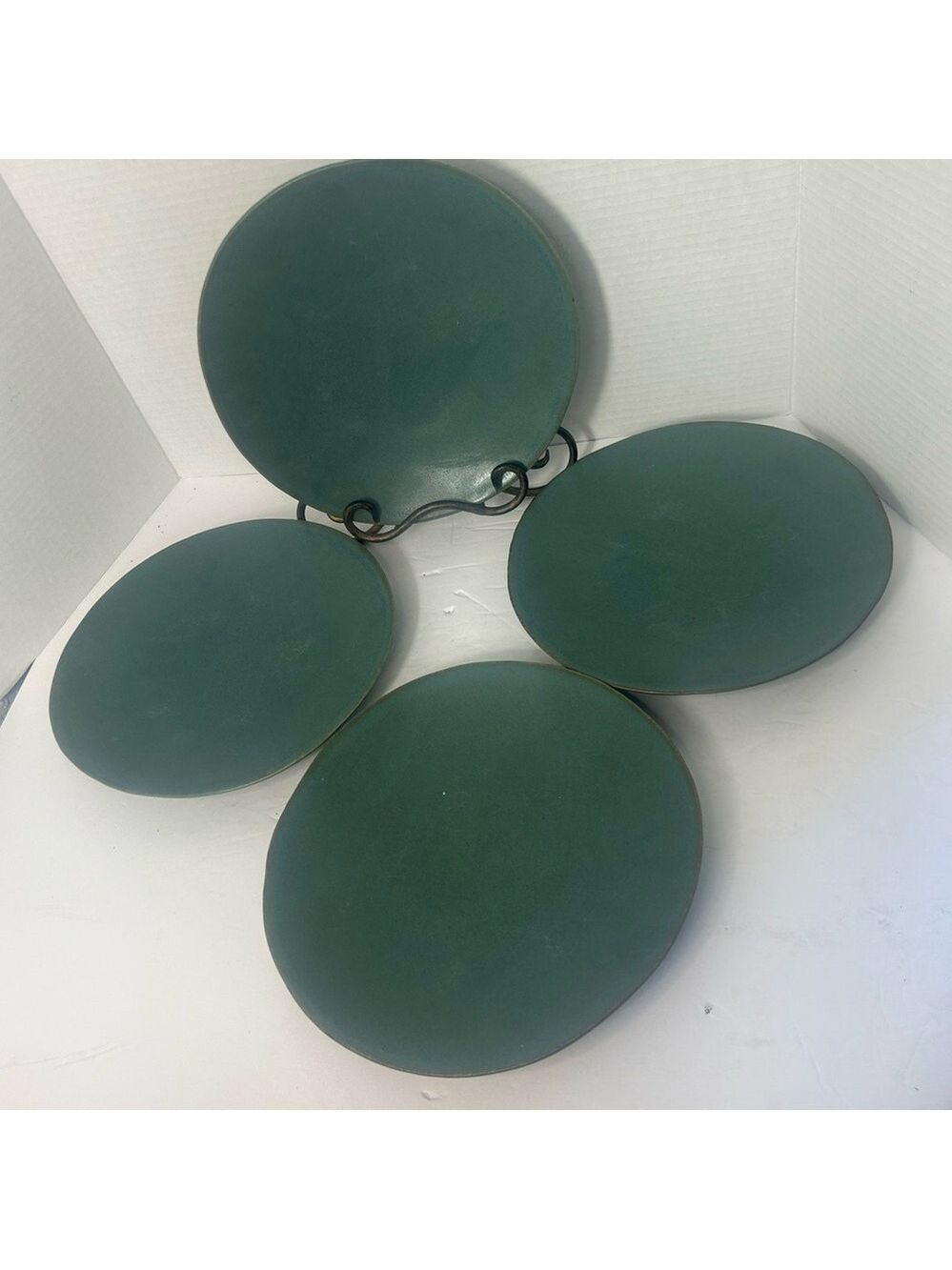 Anthropologie Stoneware Dinner Plates Set of 4 Rustic Made Portugal Sea Green